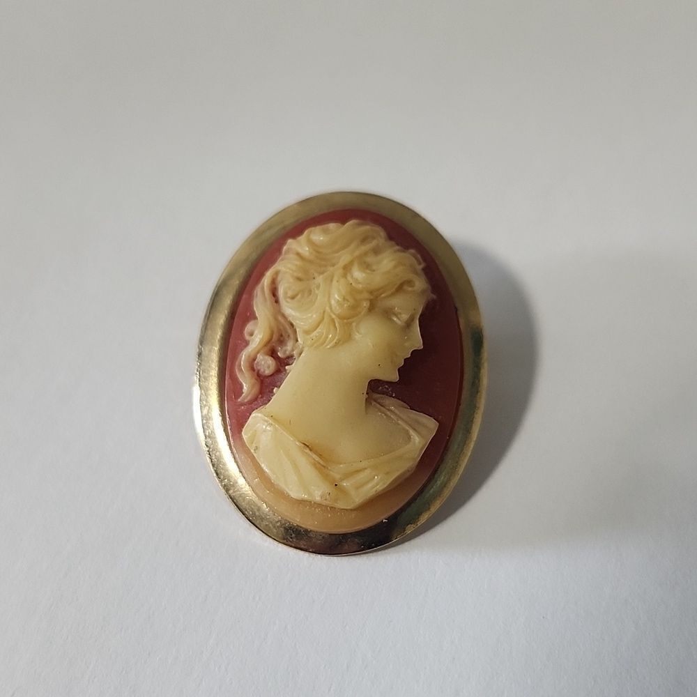 Vintage Cameo Brooch with Gold Trim